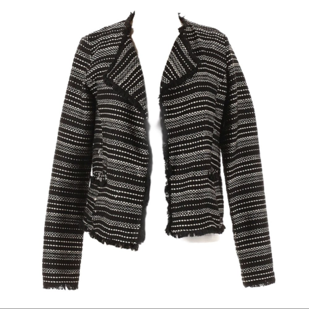 Brixton Striped Jacket Size Medium Classic Black & White Striped Fringe Trim